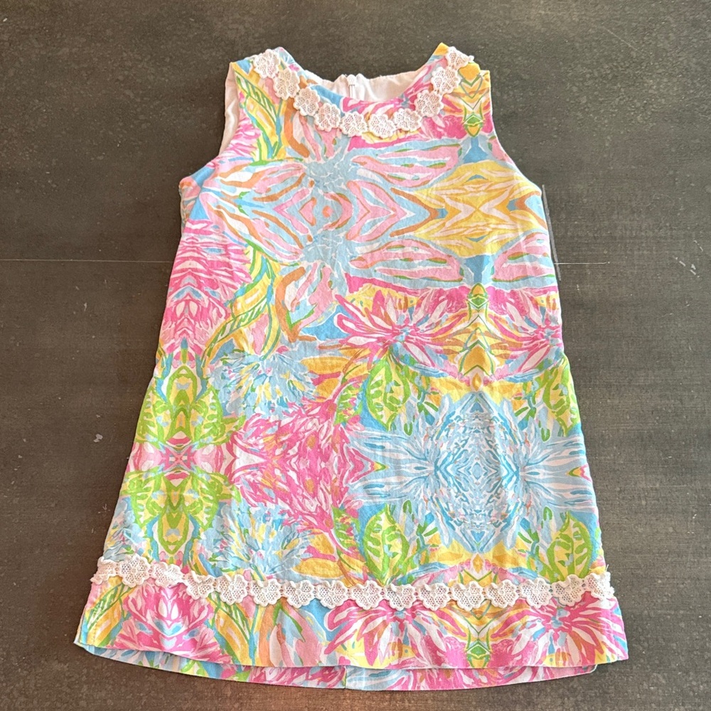 Vibrant Floral Kids Dress with Lace Trim